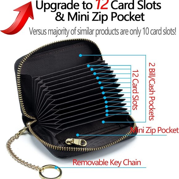RFID Block Wallet Genuine Leather Keychain Card Organizer for Women Men - Picture 4 of 9